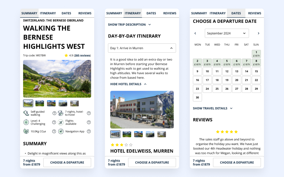 a view of redesign of trip page