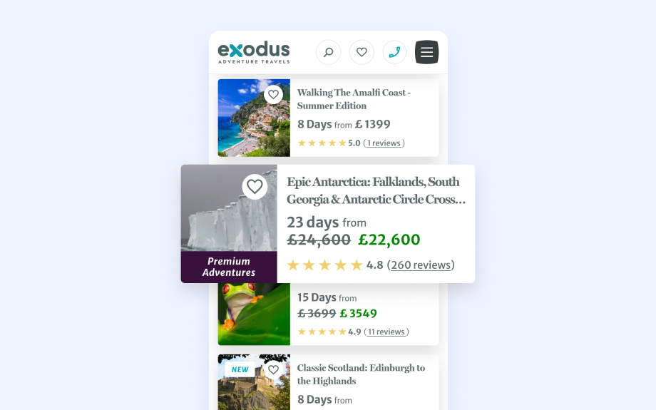 a view of smaller result cards for mobile UI design